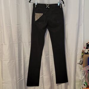 * *  BESS mid-rise Skinny Leg Black Studded Jeans